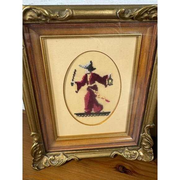 Vintage Ornated Framed Petit Point Cross Stitch Japan Man & Woman - Traditional - Picture 3 of 4